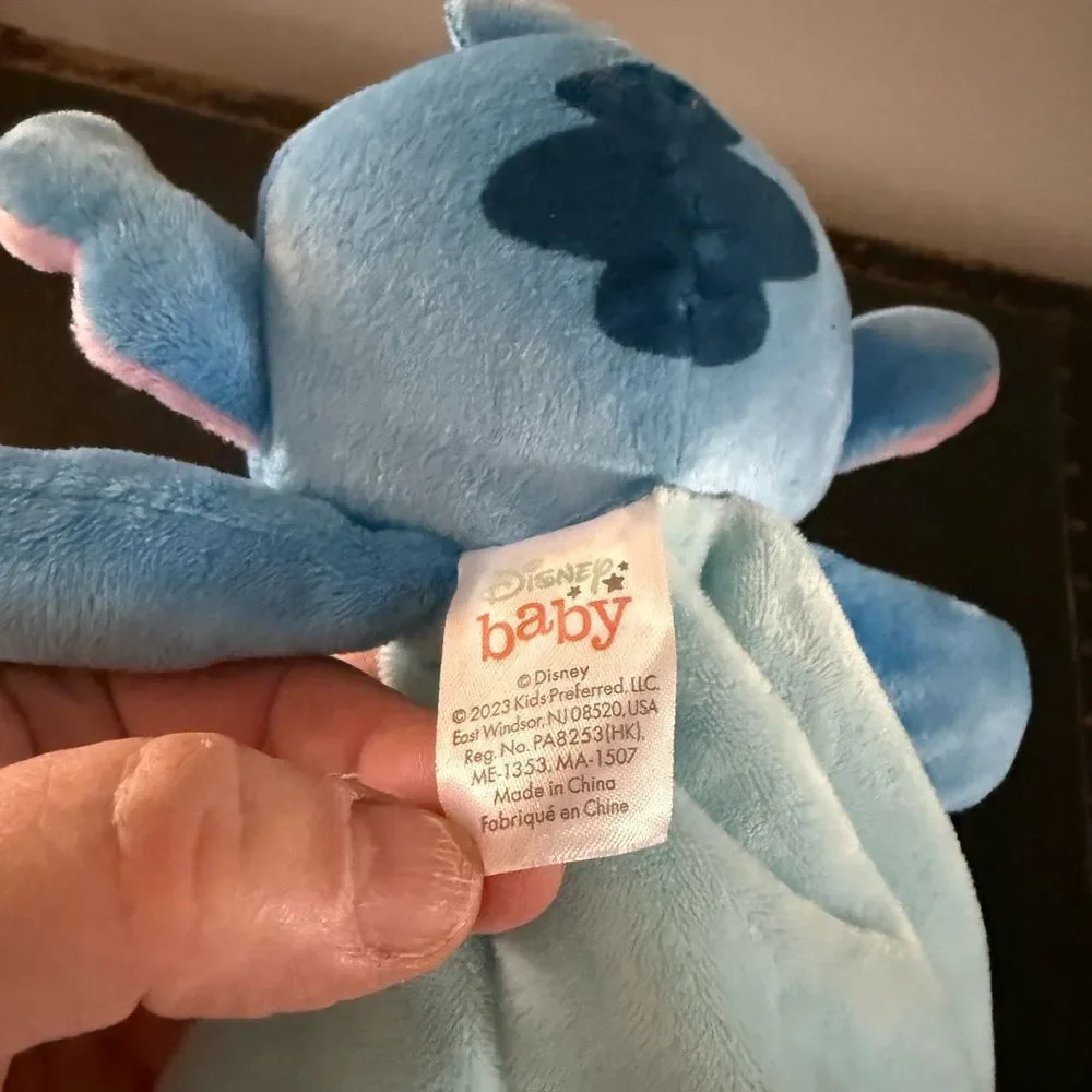 Disney Baby Blue Stitch Plush Lovey Security Blanket Satin Trim 14